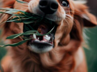 Hund frisst Gras wie verrückt